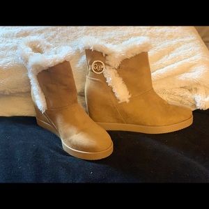 G by Guess tan wedge fury ankle boots.